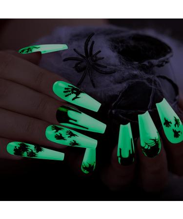 144 Pieces Halloween Glow in The Dark Press on Nails - Luminous Coffin Nails with Glue | Spider Web Design for Women & Girls - Perfect for Halloween Party Decor - Buy Online on GoSupps.com