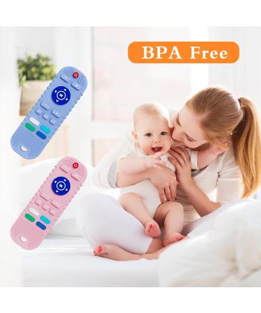 Winmany 2Pack Silicone Teething Toys for Babies - Remote Control Shape Molar Teether Chew Toy - BPA Free with Pacifier Clip - Blue+Pink 2 - Buy Online on GoSupps.com