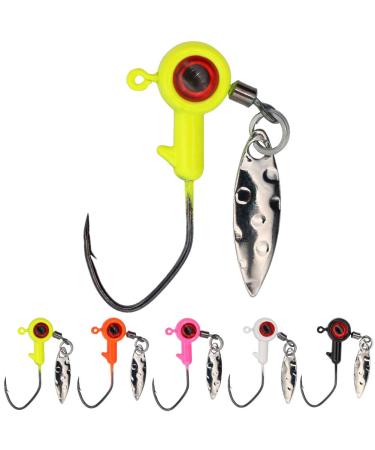 XFISHMAN Crappie-Jigs-Heads-Kit 1/8 1/16 1/32oz 50 Pack Panfish Fishing Jigs Lead Head Jig Hook Lure 1/16oz-W/Spinner