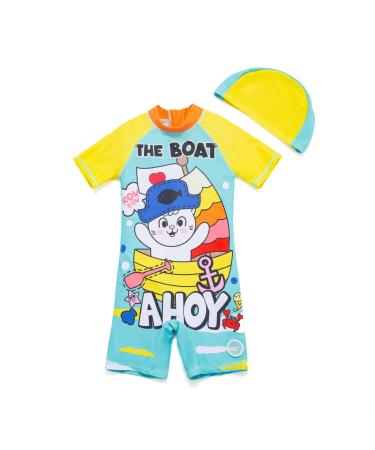BONVERANO Baby Boys Swimsuit Toddler Bathing Suit Short-Sleeve Zipper One Piece Swimwear with UPF 50+ Sun Protection 3-6 Months Ahoy - Buy Online on GoSupps.com
