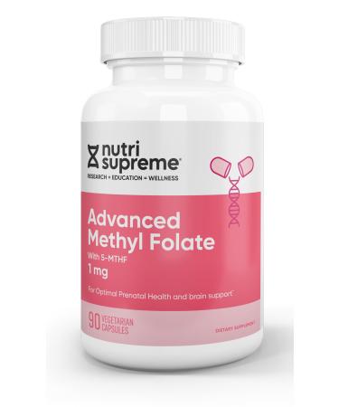 Nutri Supreme Advanced Methyl Folate Highly Absorbably Active Folate 1 Mg Easy One Per Day Vegetarian Capsules 90 Count