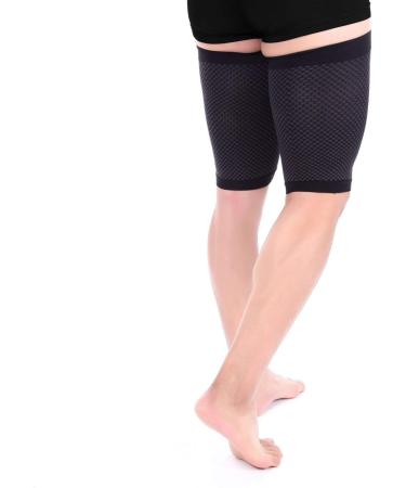 Doc Miller Thigh Compression Sleeve - 1 Pair, Quad & Thigh Wrap for Men and Women - Enhanced Blood Circulation, Muscle Recovery, Upper Thigh Support - Anti-Slip Silicone Band - Black, X-Large - Buy Online on GoSupps.com