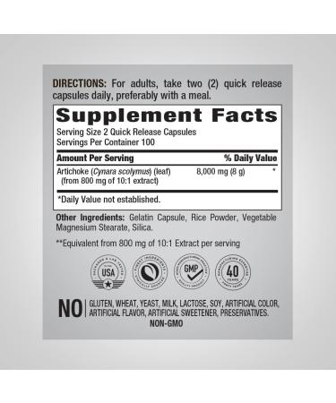 Piping Rock Artichoke Extract 8000mg | 200 Capsules - Gluten Free & Non-GMO - Buy Online on GoSupps.com