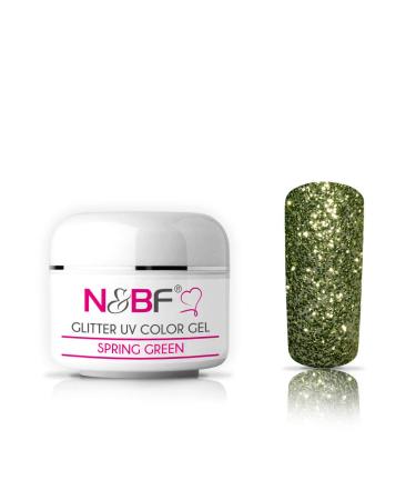 N&BF Glitter UV Gel 5ml Mittel viscos spring green |Glitter gel made in EU |Glitzer color gel green spring |Color gel without acid + self -smoothing |Shimmering Geln gel |Nail angel glittering
