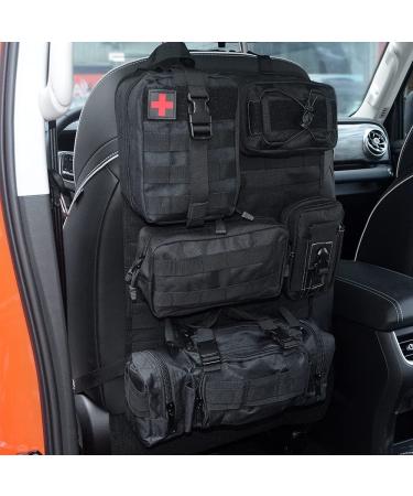 Eois molle nylon tactical car seat organizer front seat back storage bag backrest protection with 5 pockets for all vehicles black