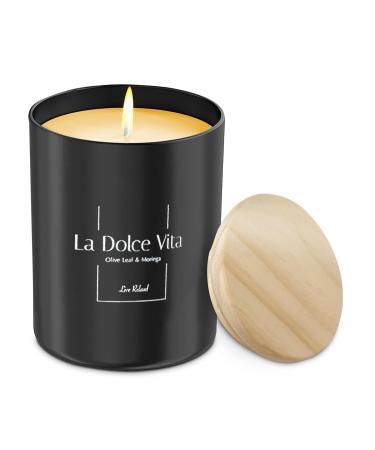Relaxd Premium Olive Leaf & Moringa Scented Natural Soy Wax Candle (La Dolce Vita) Hand Poured Long Lasting Aromatherapy Essential Oil Candles