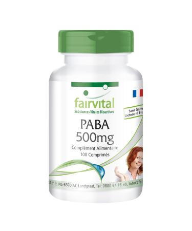Fairvital | PABA 500mg (Vitamin B-10 para-aminobenzoic acid) 100 tablets VEGANs - against wrinkles skin protection and lets gray hair disappear