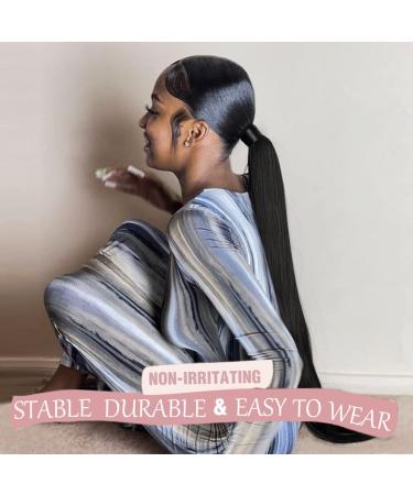 ISWEET Long Ponytail Extension for Black Women - 28 Natural Black Straight Clip-On Hair Extensions - Heat Resistant Synthetic Wrap Around Ponytail - Buy Online on GoSupps.com