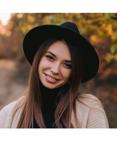 Lanzom Women's Wide Brim Wool Fedora Hat - Retro Style Panama Hat, Black - Buy Online on GoSupps.com