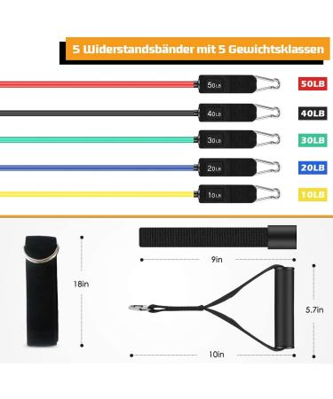 Veick Resistance Bands Set - 5 Fitness Bands for Strength Training Pilates & Physiotherapy (4.5-68 kg) with Carry Bag - International Shipping Available - Buy Online on GoSupps.com