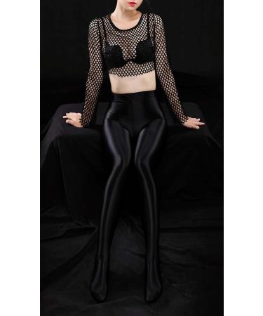 Women's Black Metallic Wet Look Footed Leggings - Shimmer Dance Tights - XL - Buy Online on GoSupps.com