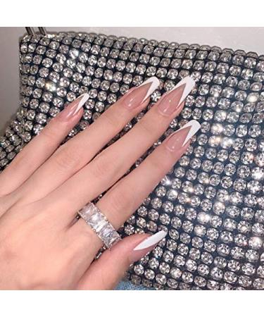 Jawseu 24 pieces french ballerina coffin artificial nails long wrong nails pink fingernails acrylic you press on nail tips for women and girls