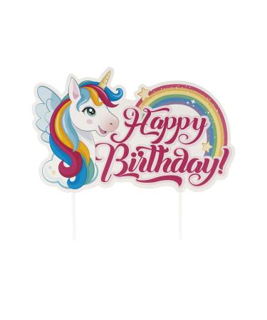 dekora - Cake Decoration Birthday Happy Birthday Cake Topper Unicorn Tesia Made of Paper - 17.5 x 15 cm