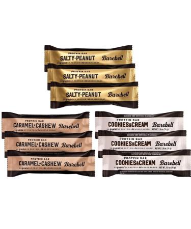 Barebels Protein Bars Variety Pack Sampler - 9 count | High Protein Low Sugar | 3 Flavors | Cookies & Cream Salty Peanut & Caramel Cashew