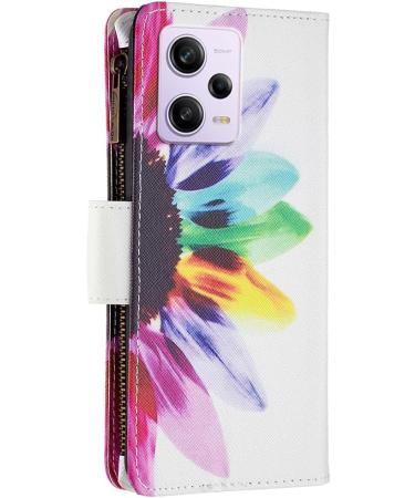 VQWQ Mobile Phone Case for Redmi Note 12 Pro & Xiaomi Poco X5 Pro - Protective Leather Flip Cover with Zipper Card Holder - Sunflower Design - Buy Online on GoSupps.com