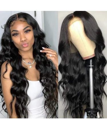 Candice Hair 13x4 Lace Front Wigs Long Natural Wave Hair Heat Resistant 1B Black Synthetic Glueless Wigs for Women Pre Plucked with Baby Hair Swiss Lace Wigs for Daily Party Use 24 Inch 1B Natural Wave 24 Inch