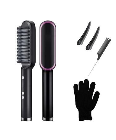 Hair Straightener Brush Straightening Curler Hot Comb Electric Adjustable Heat Black