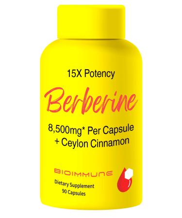 Berberine Supplement 15X Potency Ceylon Cinnamon for Enhanced Absorption & Synergistic Effects. 8 500mg Per Capsule 90 Count (Pack of 1)