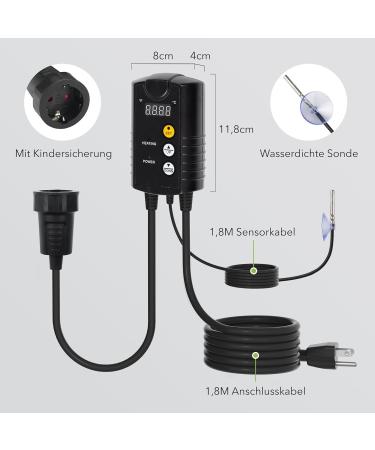 HBN Digital Temperature Controller with Sensor - Ideal for Heating Mats Seed Germination Reptile Breeding and Greenhouse Incubation - 230V Thermostats International Shipping Available - Buy Online on GoSupps.com