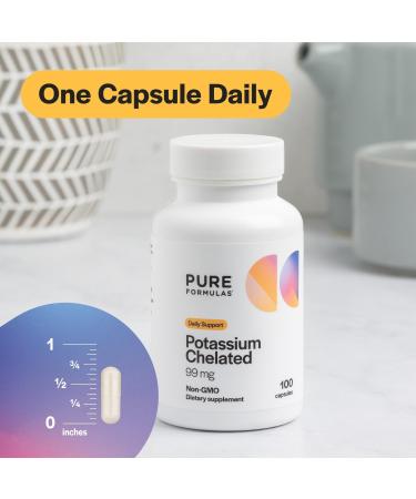 PureFormulas Potassium Supplement Chelated 99 mg Highly Absorbable Pure Potassium Formula for Energy Nerve Muscle Kidney Heart and Skeletal Support Non-GMO - 100 Vegetarian Capsules 100 Count (Pack of 1) - Buy Online on GoSupps.com