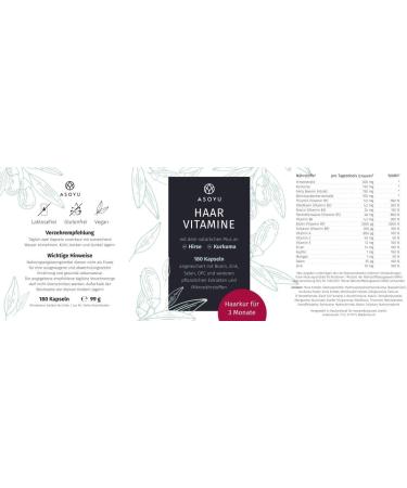 Asoyu Haar Vitamins - 180 Vegan Hair Capsules with Biotin Turmeric & Zinc for Men & Women | 3-Month Supply Hair Growth Supplement - Buy Online on GoSupps.com
