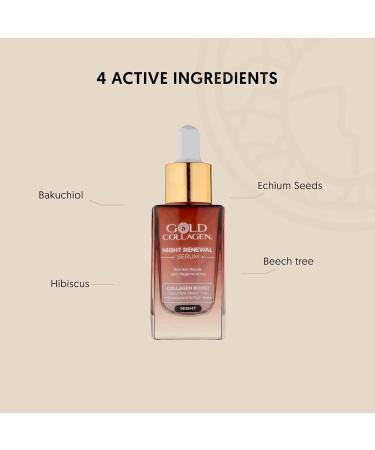 GOLD COLLAGEN Night Renewal - Face Serum for a Boost of Collagen & Elastin Skin Regenerator & Natural Substitute for Retinol - Anti Aging Face Serum Against Fine Lines & Wrinkles - Alcohol Free 30 ml - Buy Online on GoSupps.com
