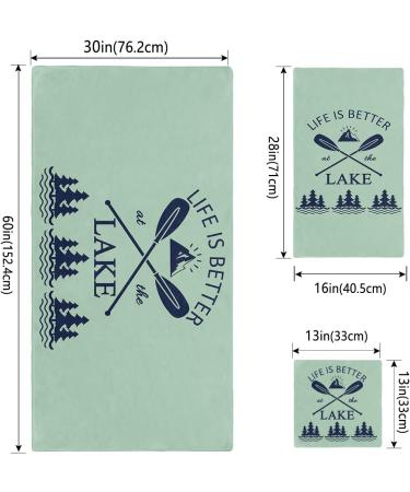 PakiInno Lakepak1381 Towel Set - Life is Better at The Lake Design - Soft & Absorbent Fluffy Towels for Sports, Travel & Fitness - 30x60+16x28+13x13 Inch - Buy Online on GoSupps.com
