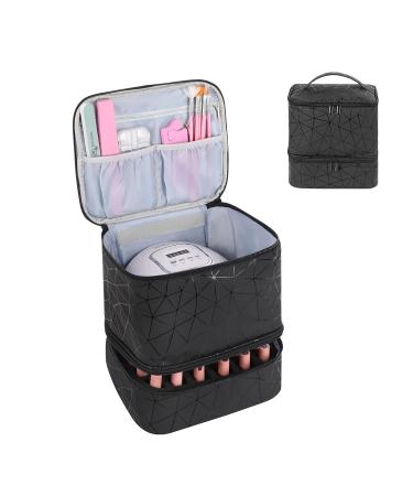 JEWERADO Nail Polish Organizer with UV Light Storage, Double-layer Nail Polish Carrying Case, Holds 30 Bottles (15ml), Travel Portable Storage Bag for Manicure Set (Hold 30 Bottles (15ml), Black) 1 Count (Pack of 1) Black