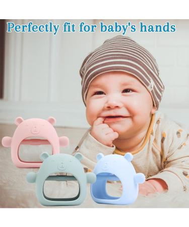 PODOO 3 Pack Baby Teething Toys for 3+ Months Infants - Silicone Chew Toy for Sucking Needs - Anti-Dropping Hand Pacifier Babies Teethers - Bear Shape (Blue Pink Green) - Buy Online on GoSupps.com
