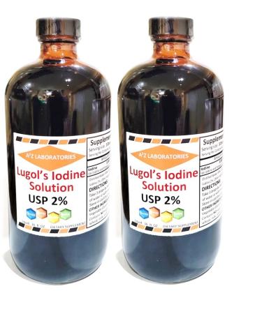 2 x 16 OZ Organic Lugol's Iodine and Potassium Iodide 2% Solution 3000 mcg - Liquid Supplement Drops for Thyroid Support for Women & Men Metabolism Health Detox Boost -2x16 Fl Oz/USA/ Ships Today!