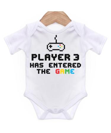 ART HUSTLE Player 3 Has Entered The Game Short Sleeve Bodysuit/Baby Grow For Baby Boy Or Girl 12-18 Months White