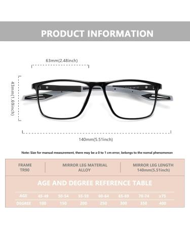 2 Pack Lightweight Reading Glasses for Men & Women | Blue Light Blocking Square Frame TR90 | Stylish Black & Orange Eyewear - Buy Online on GoSupps.com