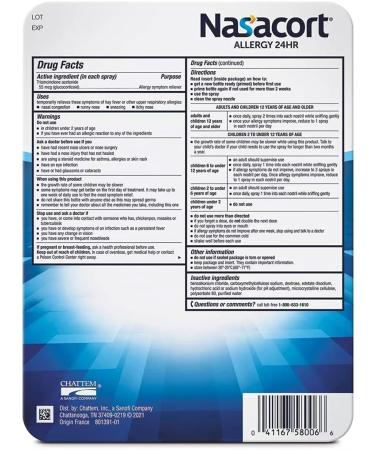 Nasacort Allergy 24 Hour 0.57oz (120 Sprays x 4 Pack) - Fast Relief Formula - Buy Online on GoSupps.com