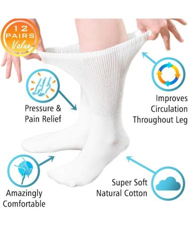 Comfort Finds Diabetic Crew Socks - Size 10-13 - Breathable Cotton - Loose Fitting - Non Binding Top - Improve Foot Circulation - Painful Swollen Feet Relief (White 12 Pairs) - Buy Online on GoSupps.com