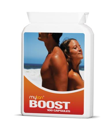 MyTan Boost Tan Pills | 100 Capsules | Sun Tan Accelerator | Natural Tanning Supplement | Tyrosine Copper Multivitamin | 25-Day Extended Holiday Supply