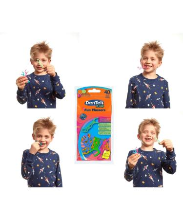Dentek Fun Fossers Kids Dental Floss Sticks - Tasty Fruit Flavor Non-Slip Handle 3 Pack of 40 Pieces - Ideal for Children - Buy Online on GoSupps.com