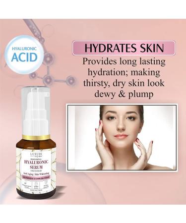 Buy LUXURI Hyaluronic 3-In-1 Face Serum | Anti-Aging & Night Treatment with Vitamin C & Glutathione - 30ml - Buy Online on GoSupps.com