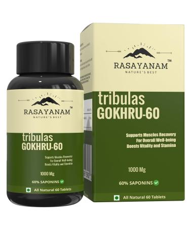 RS Tribulas Gokhru-60 Gokshura Tablets 1000mg | Ultra High Concentrated 60% Saponins | Improves Vigour | Tribulus Terrestris | For both Men & Women (60 Tablets) - by SG Kart
