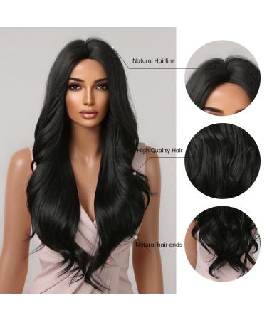Long Curly Black Wigs for Women | Natural Wavy Synthetic Middle Part Wig - Shop Internationally! - Buy Online on GoSupps.com