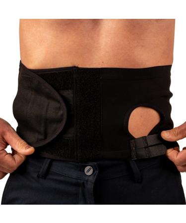Safe n' Simple Ostomy Hernia Support Belt - 8" Large - Black - Hernia Belt With Adjustable Left Hole For Men And Women - Colostomy Support Products 8" Large Left Hole Black