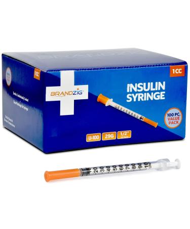 Brandzig Ultra-Fine Insulin Syringes 29G 1cc 1/2" 100-Pack
