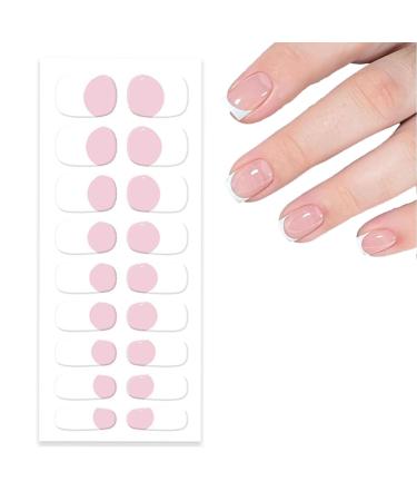 22Stickers Semi Cured Gel Nail Strips French Tip Stickers French Manicure Stickers Gel Nail Stickers Ice Transparent Nude Nail Patches Soft Self-adhesive Gel Nail Sticker Women's Long-lasting Nails