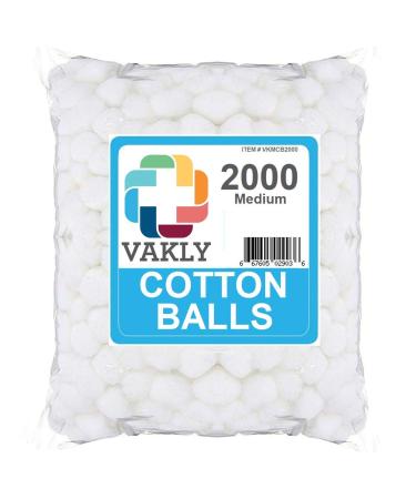 Cotton Balls Pack of 2000 Medium Non-Sterile Absorbent 100% Cotton Prepping Balls for Make-Up, Nail Polish Removal, Applying Oil Lotion or Powder, Crafts