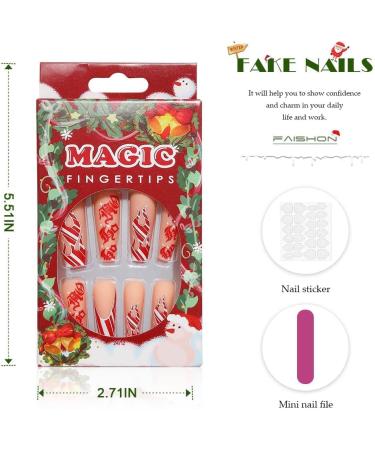 Vatocu Christmas Snowflakes Glitter False Nails - Long Xmas Press On Nails for Women and Girls (24pcs) - Buy Online on GoSupps.com