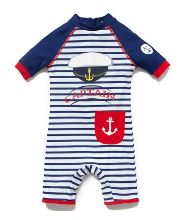 BONVERANO Baby Boy One Piece Long-Sleeved Clothing UV Protection 50+ Swimsuit with One Zip Captain 18 Months