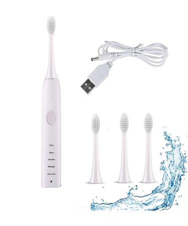 Sonic Electric Toothbrush for Adults 5 Modes with 2 Minute Smart Timer Battery Powered White Unisex
