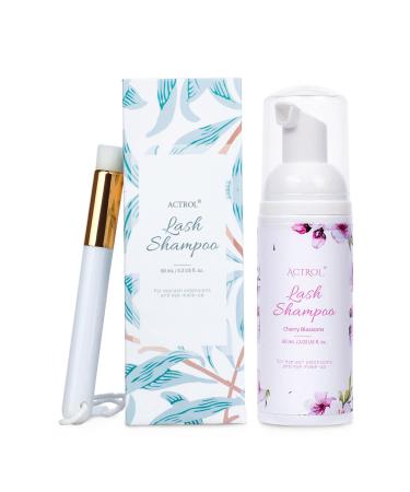 Eyelash Extension Cleanser 60ML Natural Lash Extension Shampoo Cherry Blossom Professional Eyelid Foaming Cleanser Paraben & Sulfate Free Non-lrritating with Salon and Home Care Cherry Blossom 60ml