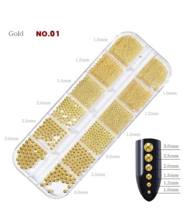 0.6mm Mini Stainless Steel Nail Beads - Gun Grey Rose Gold Caviar DIY Tool for Nail Art Decorations - 6 Sizes - Gold Color - Buy Online on GoSupps.com