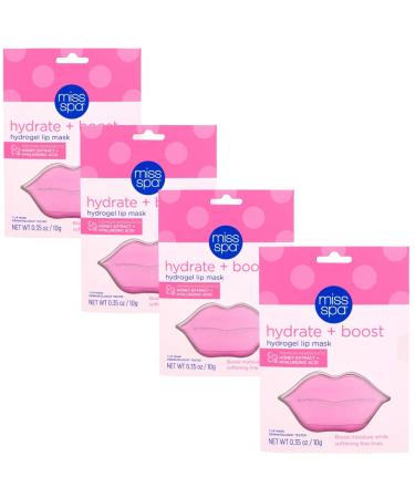 MISS SPA Lip Mask Hydrate Boost Hydrogel Pink Lip Mask Sooth Restore Lips Lip Plumper Moisturizing And Reducing Fine Lines Anti-Aging Face Mask Skin Care Nourishing Honey Lip Patches 4 Pack