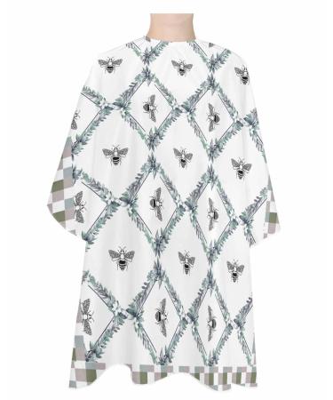 Ivory Blue Barber Cape - Salon Hair Cutting Cape for Women Men Kids Adults Botanical Leaves Bee Grey White Lattice Spring Haircut Cape with Adjustable Elastic Neckline Hairdressing Stylist Accessories 1 piece 55x63 Inch White